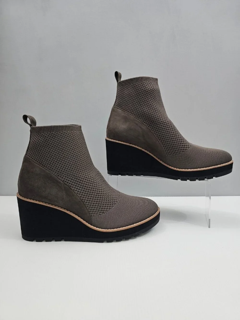 Eileen Fisher Quill Wedge Ankle Boot Womens 11 Rye Brown Knit Platform Fall NEW